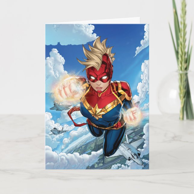 Captain Marvel Flying With Jets Card (Front)