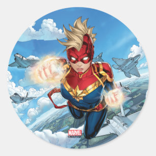Captain Marvel Flying With Jets Classic Round Sticker