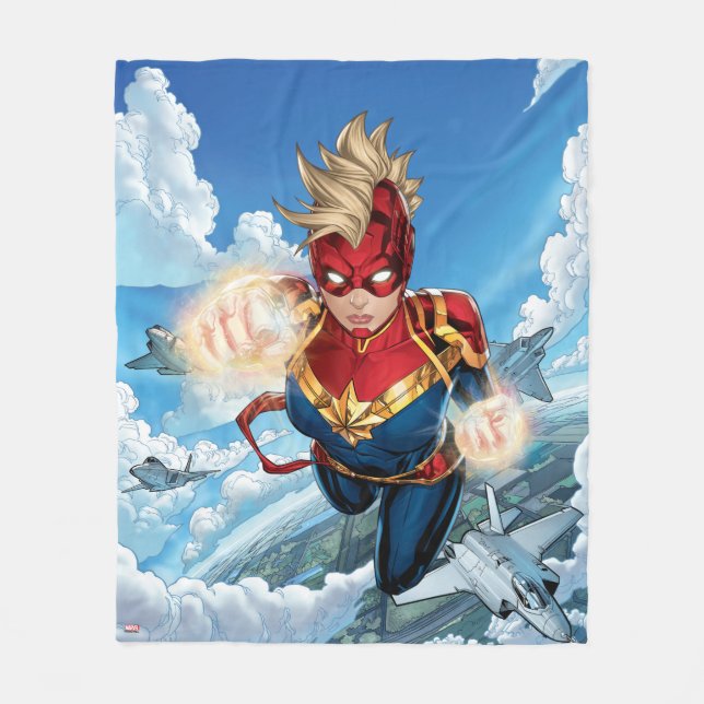 Captain Marvel Flying With Jets Fleece Blanket (Front)