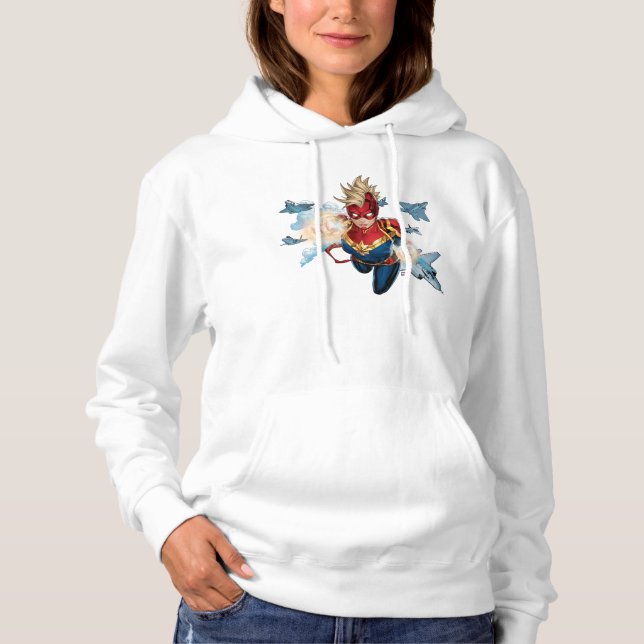 Captain Marvel Flying With Jets Hoodie (Front)
