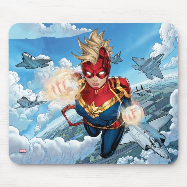 Captain Marvel Flying With Jets Mouse Pad (Front)
