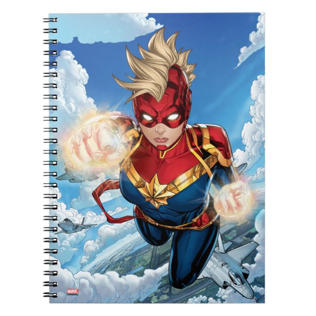 Captain Marvel Flying With Jets Notebook (Front)
