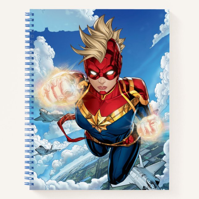 Captain Marvel Flying With Jets Notebook (Front)