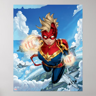 Captain Marvel Flying With Jets Poster