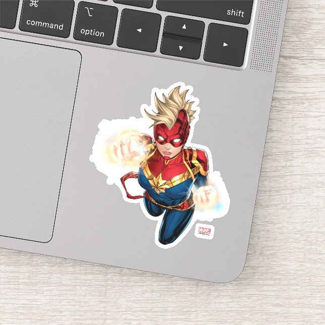 Captain Marvel Flying With Jets Sticker (Detail)