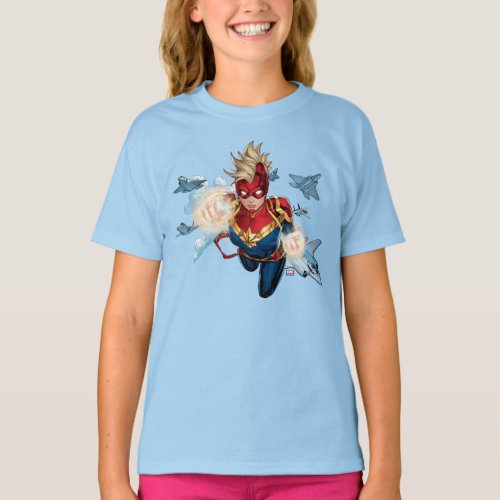 Captain Marvel Flying With Jets T_Shirt