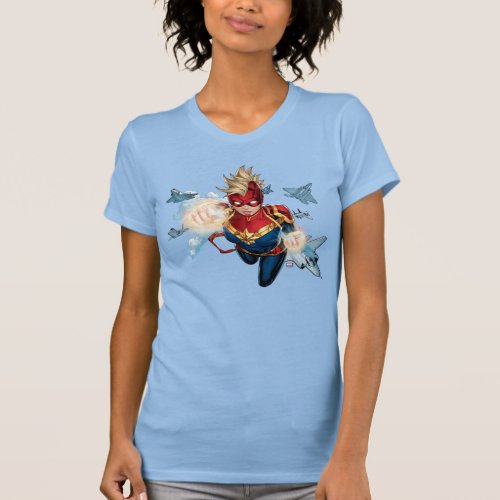 Captain Marvel Flying With Jets T_Shirt