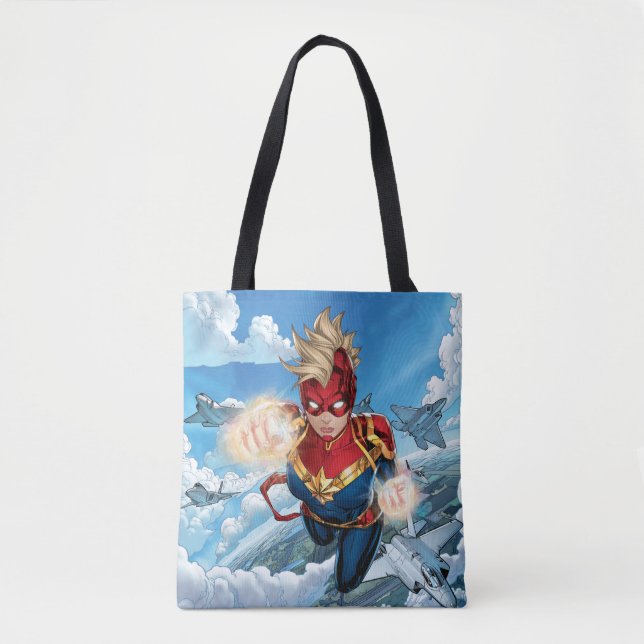 Captain Marvel Flying With Jets Tote Bag (Front)