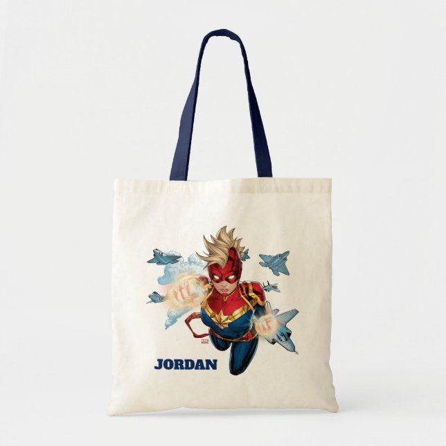 Captain Marvel Flying With Jets Tote Bag (Front)