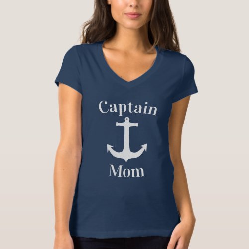 Captain Mom Nautical Blue Navy with White Anchor T_Shirt