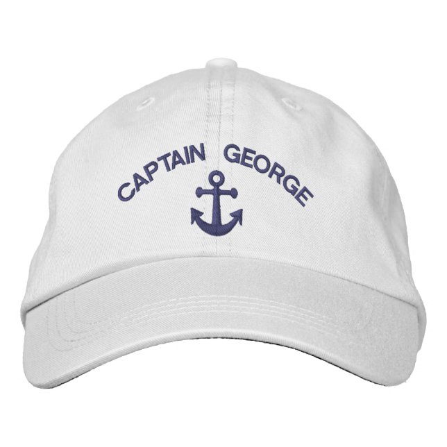 Captain Name Anchor Embroidered Baseball Cap (Front)