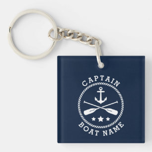 Captain Name Anchor Oars Stars Photo Back Keychain