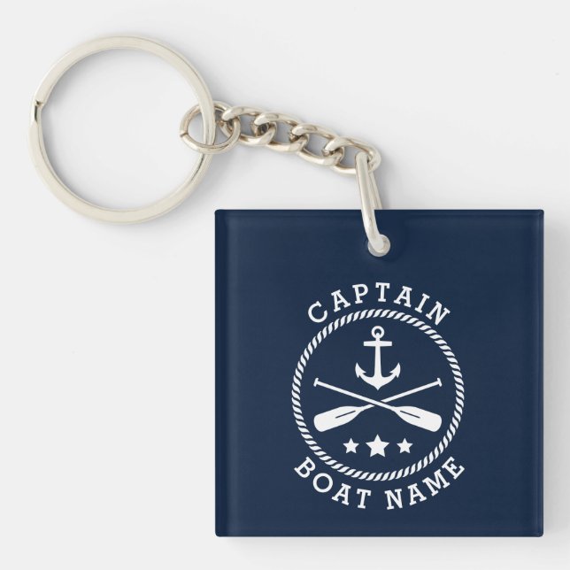 Captain Name Anchor Oars Stars Photo Back Keychain (Front)