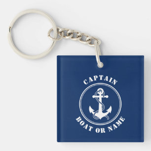 Captain Name Boat Anchor Rope Photo Back Navy Keychain