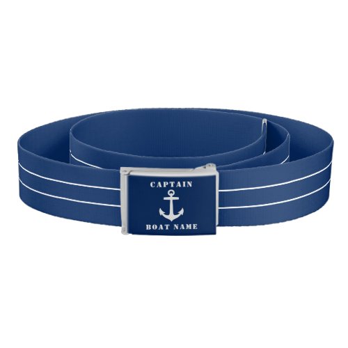 Captain Name Classic Nautical Boat Anchor Navy Belt