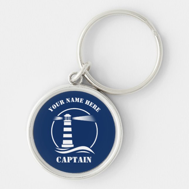 Captain Name or Boat Name Classic Lighthouse Keychain (Front)