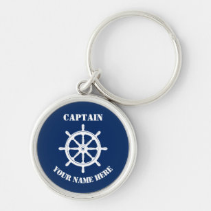 Captain Name or Boat Name Ships Wheel Helm Keychain