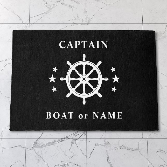Captain Name or Boat Nautical Helm Wheel Stars Rug (Several Sizes to choose from. Available for Indoor or outdoor.)