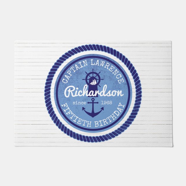 Captain Nautical 50th Birthday Rope Anchor Helm Doormat (Front)