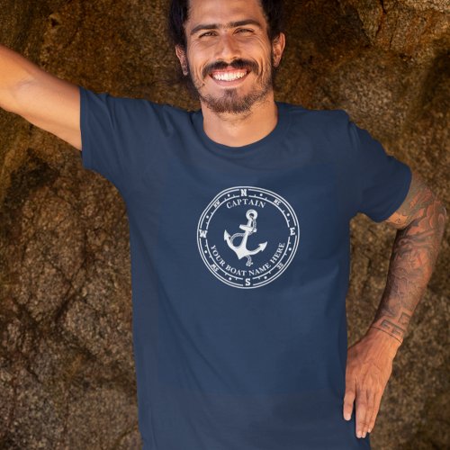 Captain Nautical Anchor Compass Boat Name T_Shirt