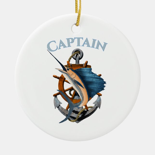 Captain Nautical Anchor Deep Sea Fishing Ceramic Ornament (Front)