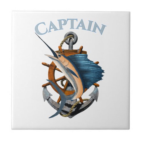 Captain Nautical Anchor Deep Sea Fishing Ceramic Tile