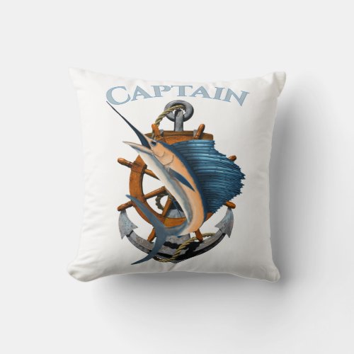 Captain Nautical Anchor Deep Sea Fishing Throw Pillow