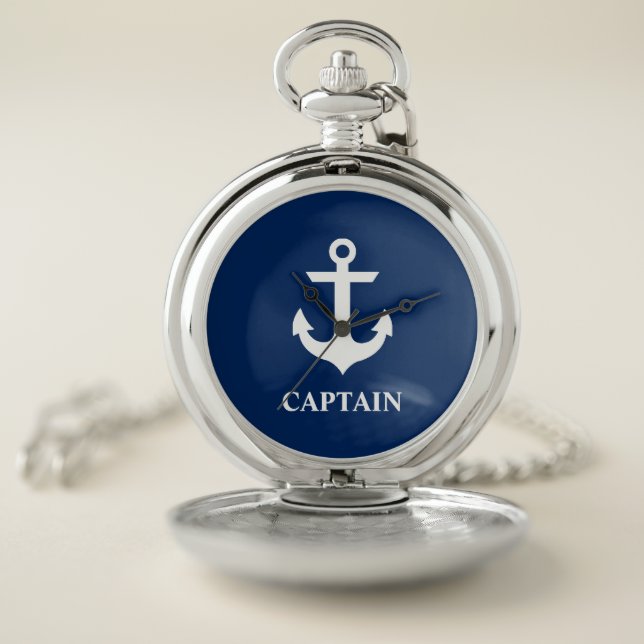 Captain Nautical Anchor Navy Blue Pocket Watch (Inside)