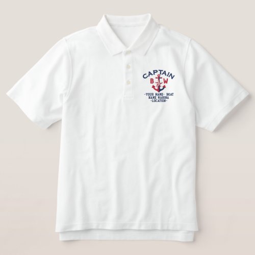 Captain Nautical Anchor Personalized Monogram Embroidered Polo Shirt