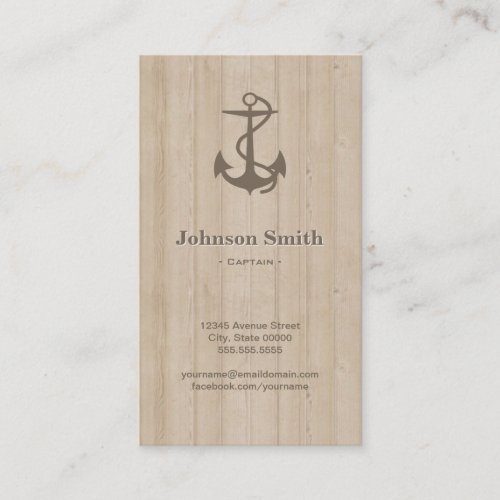 Captain - Nautical Anchor Wood Business Card