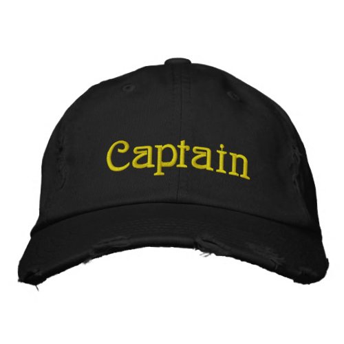 Captain Nautical Distressed Black Embroidered Baseball Cap