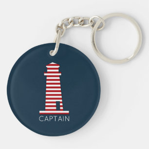 CAPTAIN Nautical Lighthouse Boating Red White Blue Keychain