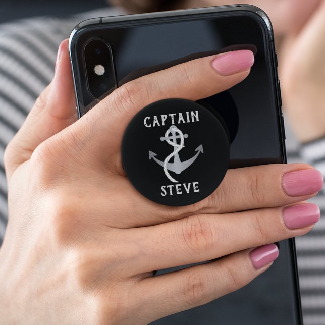 Captain Nautical Name Anchor Sailor Cool Black PopSocket (Creator Uploaded)