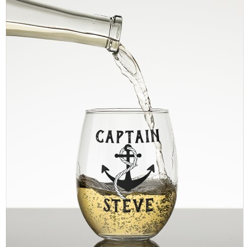 Captain Nautical Name Anchor Sailor Knot Stemless Wine Glass