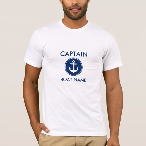 Captain Nautical Navy Blue Anchor Personalized T_Shirt