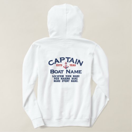 Captain Nautical Star Anchor Easily Personalized Embroidered Hoodie