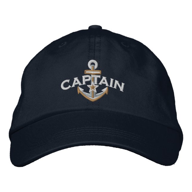 Captain Nautical Star Anchor Embroidery Embroidered Baseball Cap (Front)