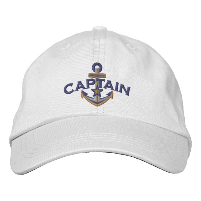 Captain Nautical Star Anchor Embroidery Embroidered Baseball Cap (Front)