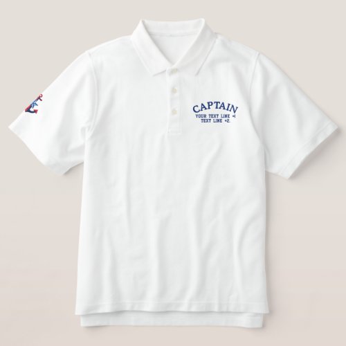 Captain Nautical Star Anchor with Your Text Embroidered Polo Shirt
