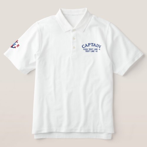 Captain Nautical Star Anchor Your Text Initials Embroidered Polo Shirt