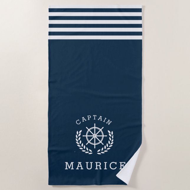CAPTAIN, Navy blue beach towel (Front)
