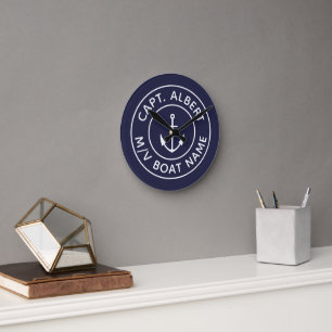 Captain Navy Blue Personalized Round Wall Clock