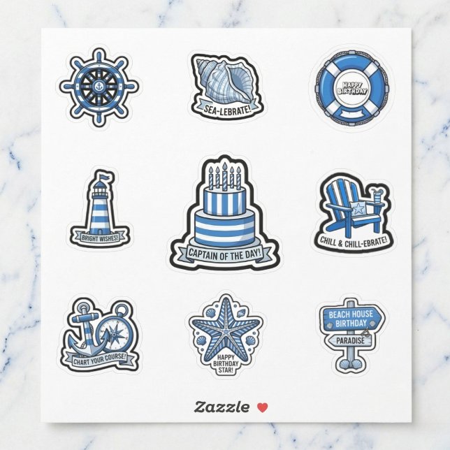 Captain of the Day Blue Striped Birthday Stickers (Chart a course for a perfect birthday.)