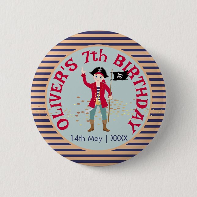 Captain of the Pirate Ship Birthday Party Button (Front)
