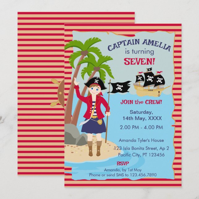 Captain of the Pirate Ship Birthday Party Invitation (Front/Back)