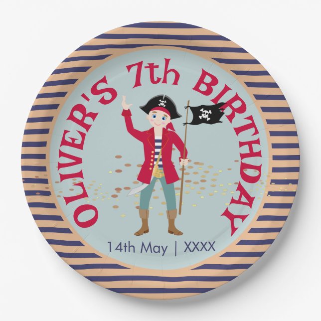 Captain of the Pirate Ship Birthday Party Paper Plates (Front)