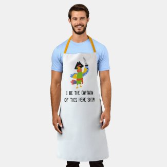 Captain of the Ship with Cartoon Parrot Pirate Apron