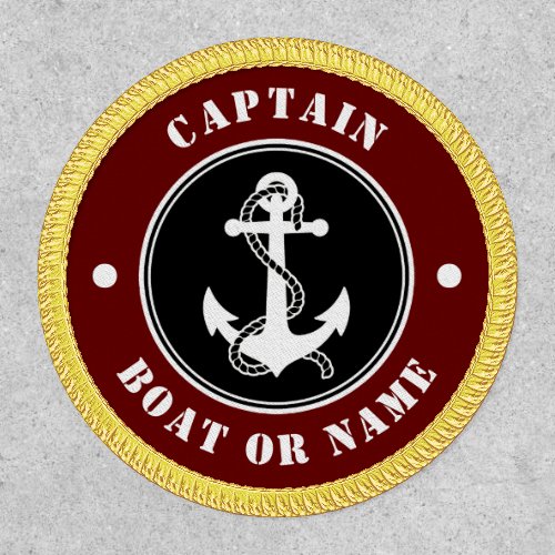 Captain or Boat Name Anchor Rope Black Red White Patch