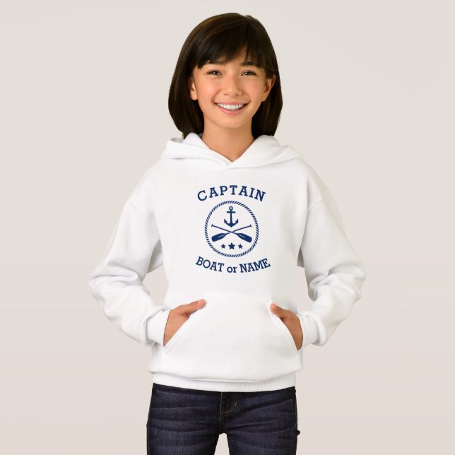 Captain or Boat Name Nautical Anchor oars stars Hoodie (Front Full)