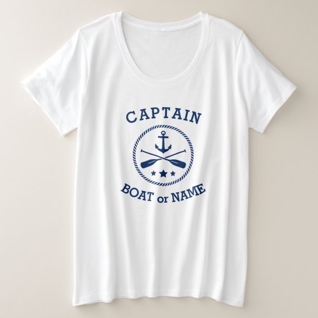 Captain or Boat Name Nautical Anchor oars stars Plus Size T-Shirt (Design Front)